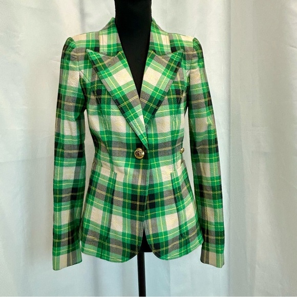 Smythe Green Black Grass Seersucker Plaid Duchess Patch Pocket Blazer Jacket 4 - Picture 4 of 14